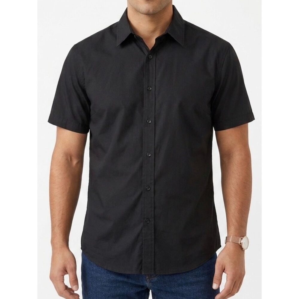 OUKU Short Sleeve Black Button Down Shirt Size XL Extra Large